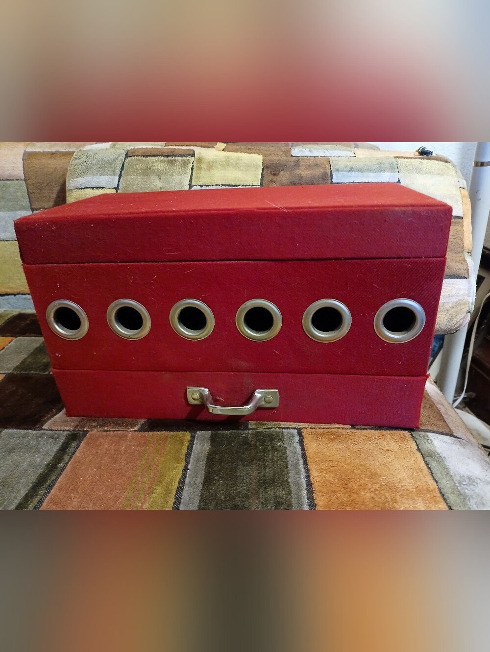 Red Fabric Storage Box with Grommet Drawers